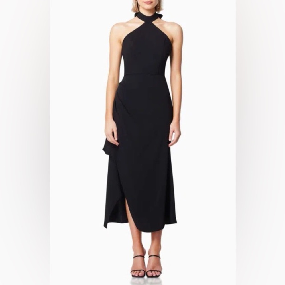 Elliatt Sinatra Dress Medium Halter Neck Ruched Side Black Revolve Chic LBD NEW